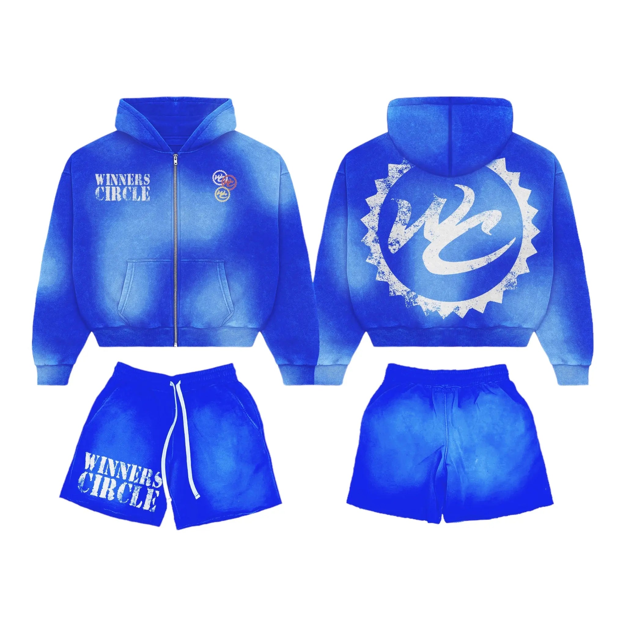 Winners Circle Blue Acid-Wash Hoodie and Shorts Set - WINNERS CIRCLE